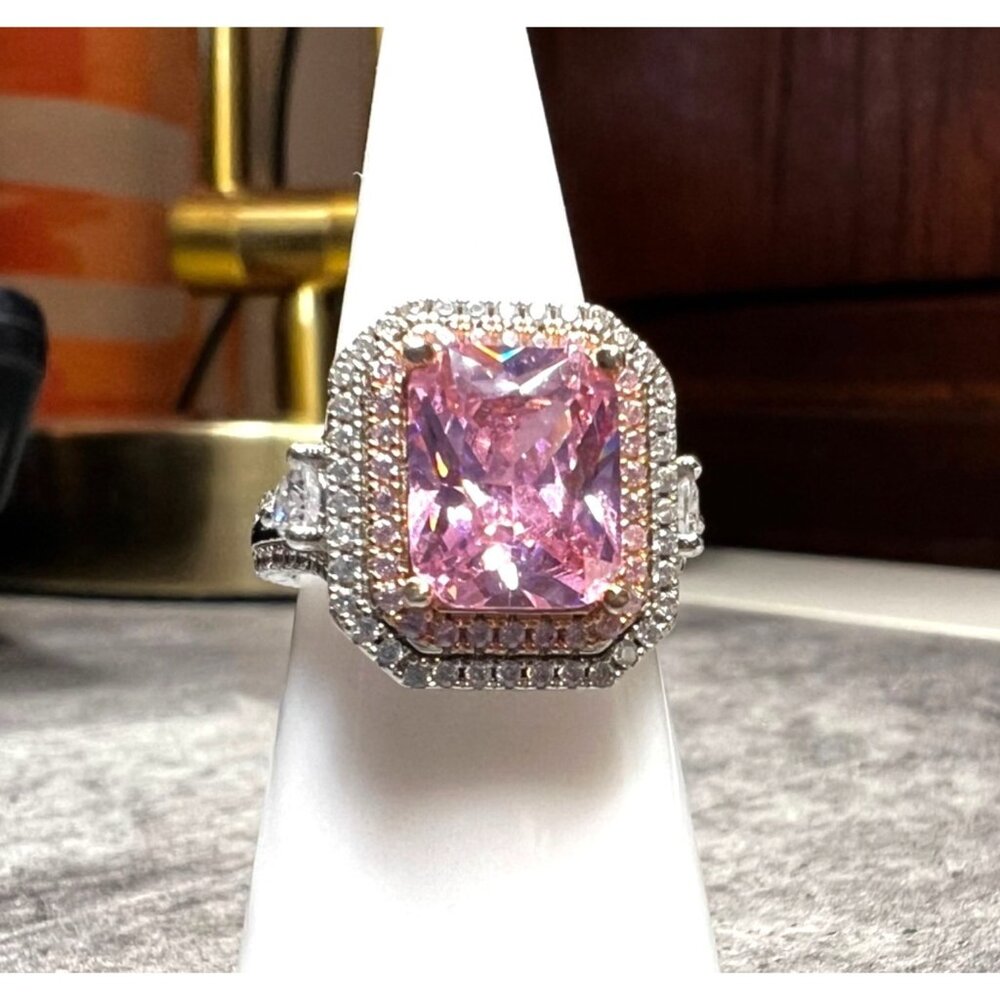 Pink gemstone  .925 sterling silver size 6 ring